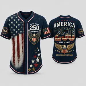 USA 250th Anniversary Baseball Jersey Shirt 1776-2026 Statue of Liberty Eagle American Flag Patriotic Button Down Jersey Unisex Men Women Vintage Distressed Freedom Liberty Stars and Stripes 4th of July Independence Day Sports Streetwear Gift Tee