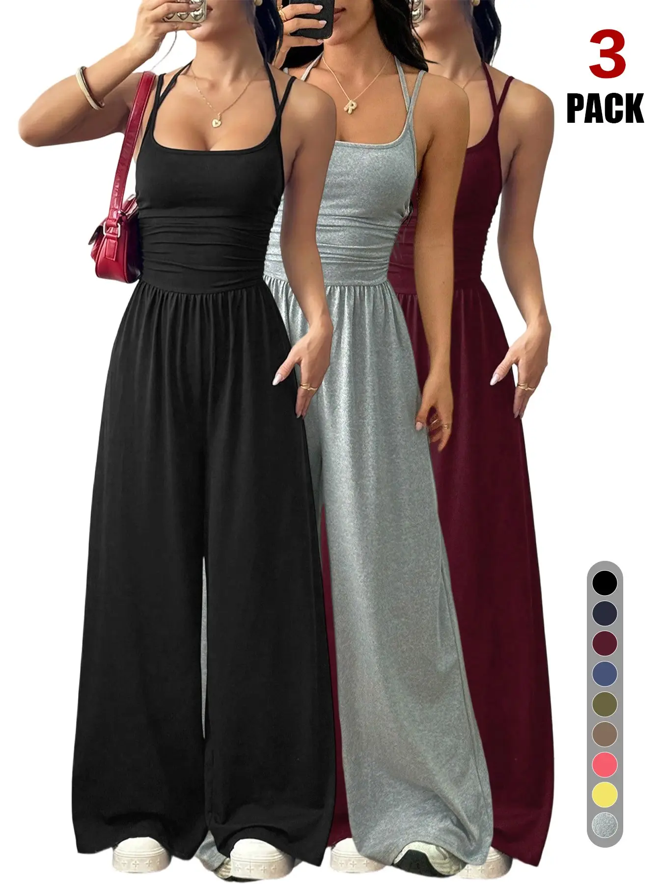 Women's Sexy Backless Jumpsuit, Spaghetti Strap Design, Smocked Bodice, Elegant One-Piece Romper, Ideal for Party Wear, Elegance