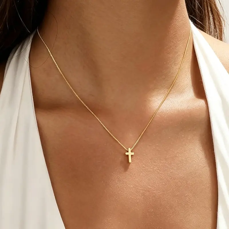 Cross Necklace for Women, Cross Pendant Necklaces, Dainty 14K Gold Silver Plated Jewelry Non Tarnish Waterproof Cute Simple Minimalist Necklace Religious Faith Jewelry Gifts