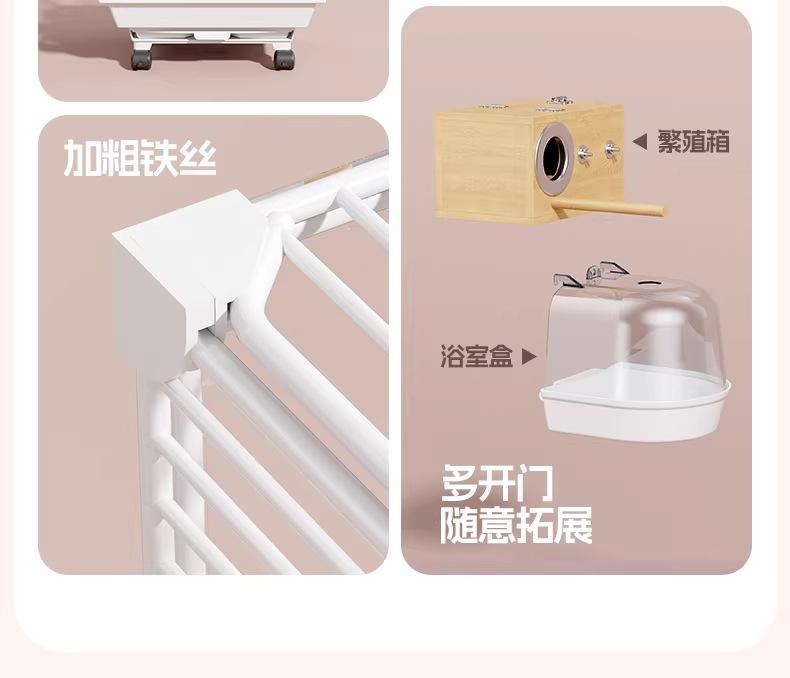 New Transparent Villa Bird Cage Double Layer Large Size Anti-Splash Horizontal Wire Special for Parakeet Cockatiel Budgie Parrot with Pet Toy Accessories