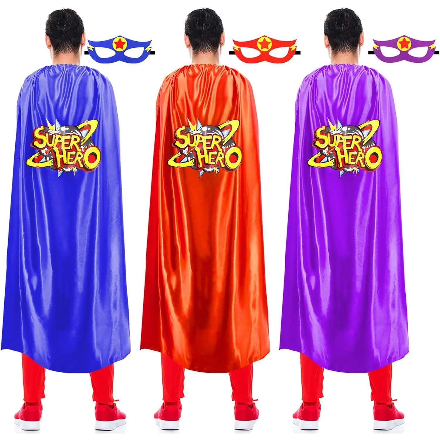 Adult Superhero Capes and Masks Halloween Costume Set, 3 Pcs Group Cosplay Outfits for Women Men - Easy Wizard & Vampire Capes for Couples Friends Family Party & Charity Runs(Gift)