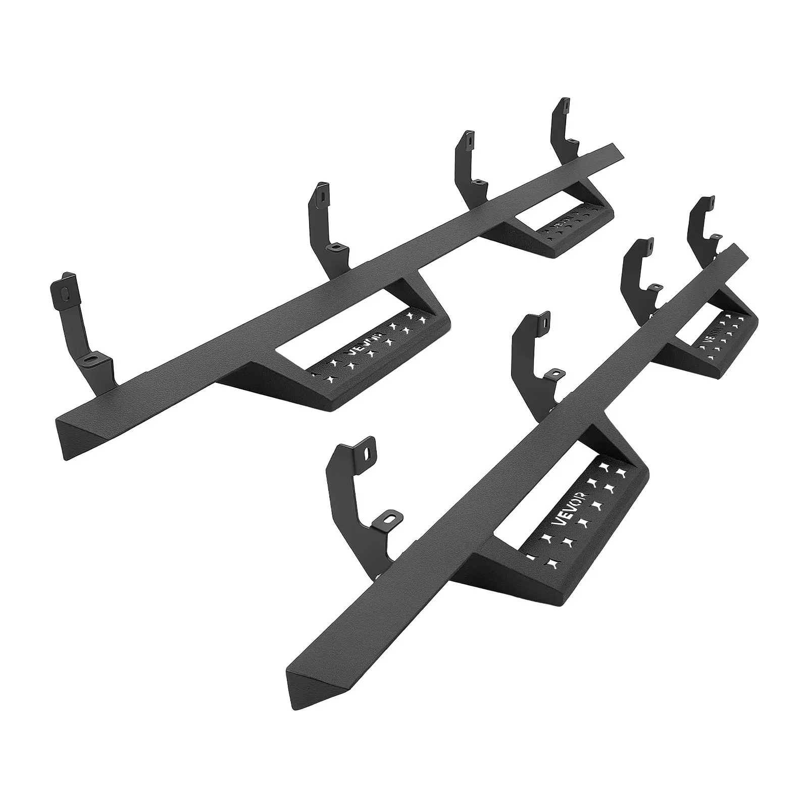 VEVOR Running Boards, 4 Inches Side Steps Compatible with 2019-2025 Chevy GMC 1500/2500HD/3500HD Crew Cab, Black Carbon Steel Nerf Bars, 550 lbs Load Capacity, Non-Slip Surface with Rustproof Coating