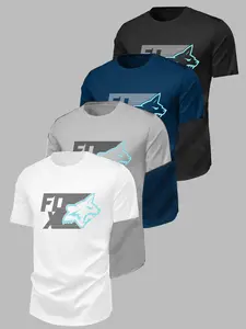 4-Pack Men's Fox Print Round Neck Short Sleeve T-Shirts, Casual Fitted Long Top, Breathable Summer Wear, Outdoor Fitness & Commute
