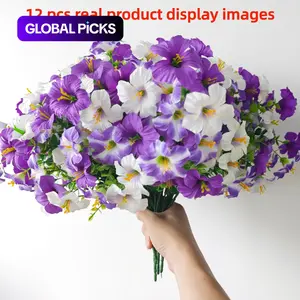 Artificial Flower, 12pcs/set Plastic Faux Flowers Simulated 7-head Eucalyptus Morning Glory Fake Flower, Decorative Flowers for Home Garden Outdoor Decoration Outdoor Fake Plants