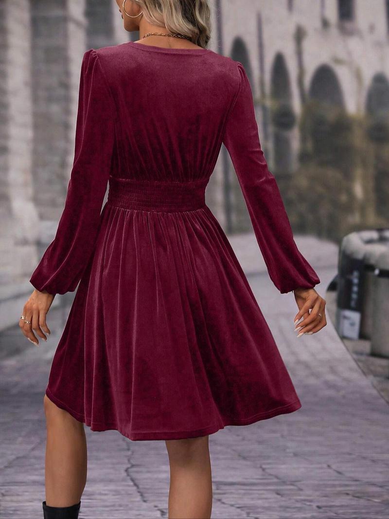 Women's Velvet Dress, Waist Cinched Lantern Sleeves, Slimming Design, Spring & Fall Thick Party Dress, High-End Holiday Gathering