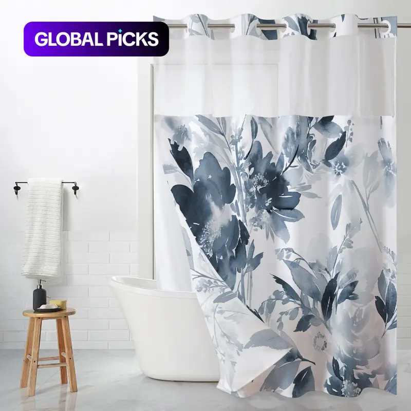 Floral Printed Waterproof Decorative Shower Curtain with Removable Liner, Floral Shower Curtains For Bathroom, 1-Count Bathroom Decor Accessory for Home, Hotel, Salon & Dormitory #GLOBAL PICKS