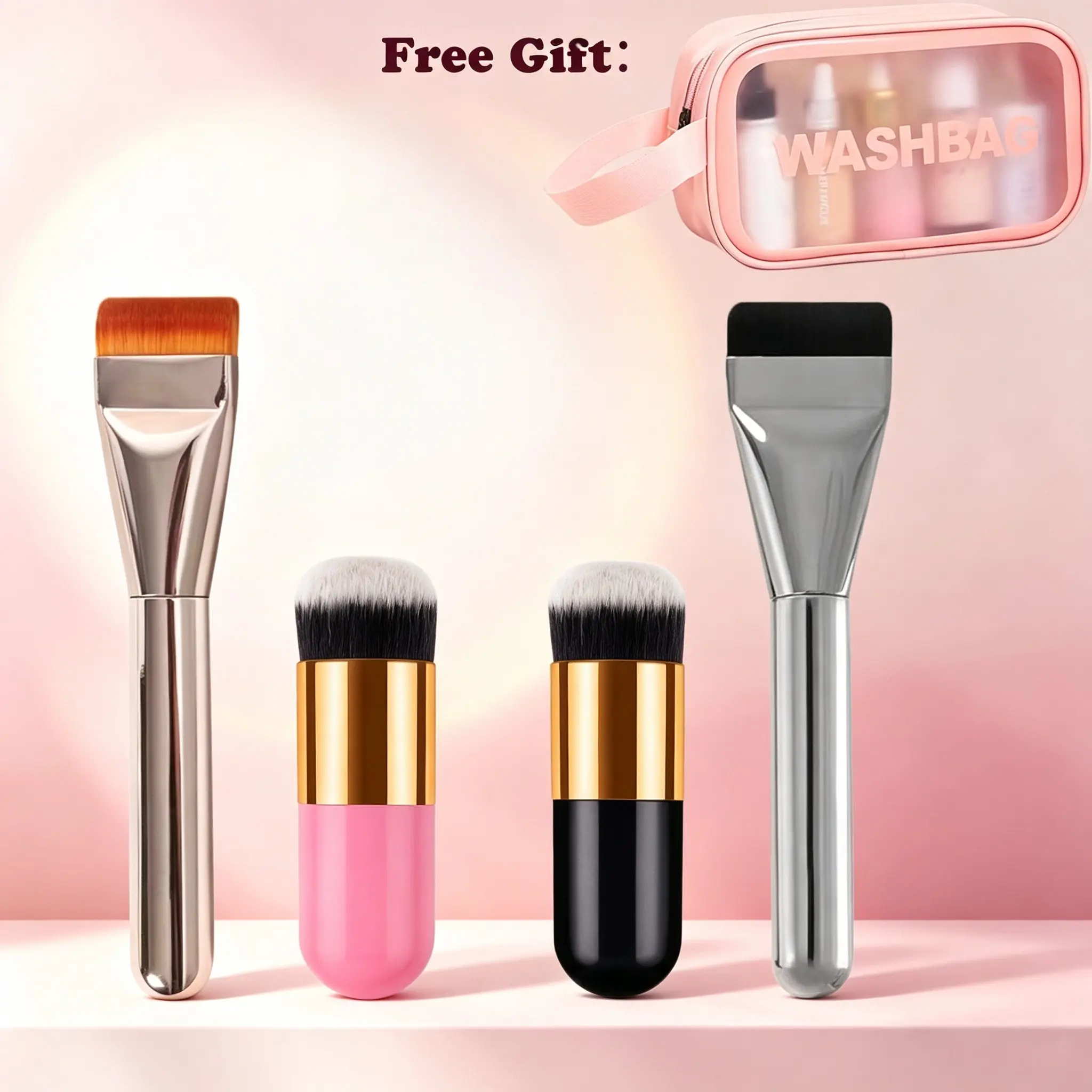 Makeup Brush Set with Tool Bag, 5-Piece Kit (flawless Foundation Brush, Loose Powder Brush), Easy to Use, Perfect Gift, Makeup Tools