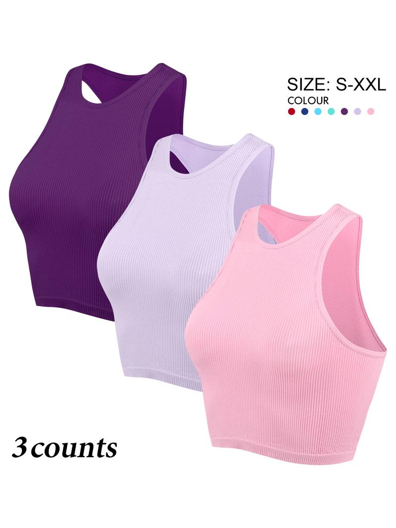 Women's Solid Color Racerback Sports Slim Fit Tank Top, Comfortable Breathable Round Neck Sleeveless Undershirt, Gymclothes, Ladies Sportswear for Indoor Outdoor Wear, Workout Clothes, Breathable Workout Tops, Activewear, Fitness Top