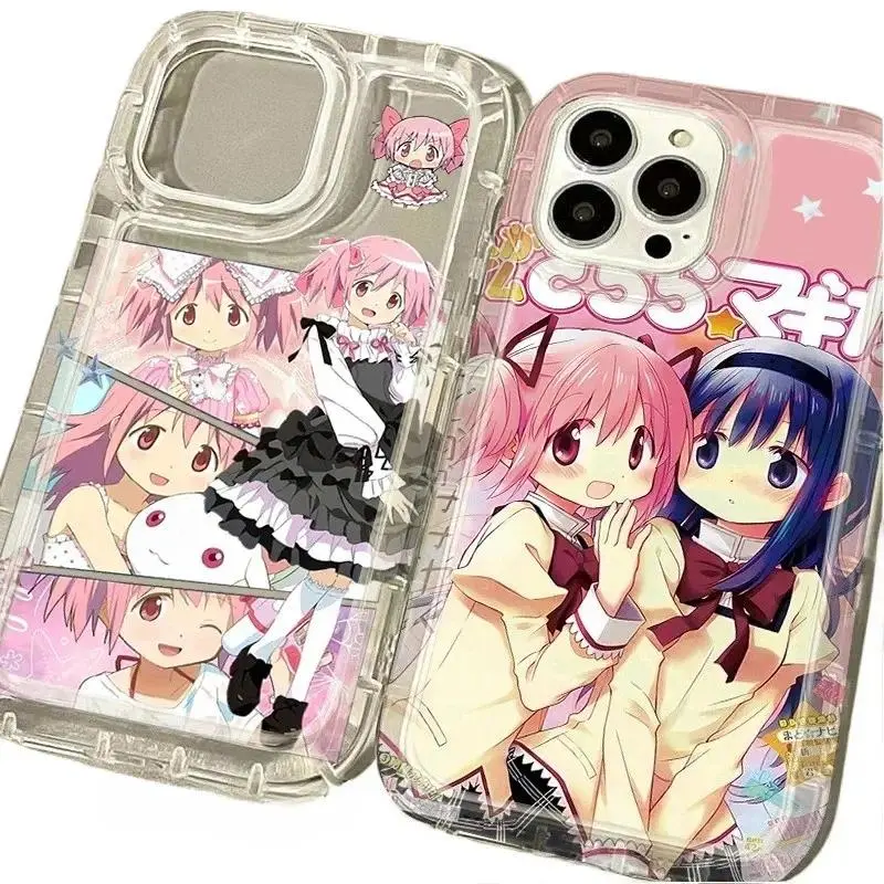 Elegant Glam Hyperrealism Pink Madoka Magica Anime Smartphone Case for iPhone 17 Pro Max/Air, 16 Plus, 15-12/12 Pro, Transparent Shockproof Eco-Friendly TPU Cellphone Protection for Women, Trendy Phone Accessories
