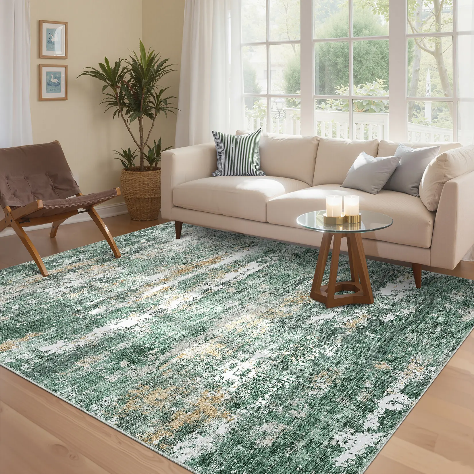 Abstract Area Rug – Machine Washable, Non-Slip, Low Pile, mark-Resistant Modern Carpet for Living Room, Bedroom, Dining Room, Nursery, Playroom