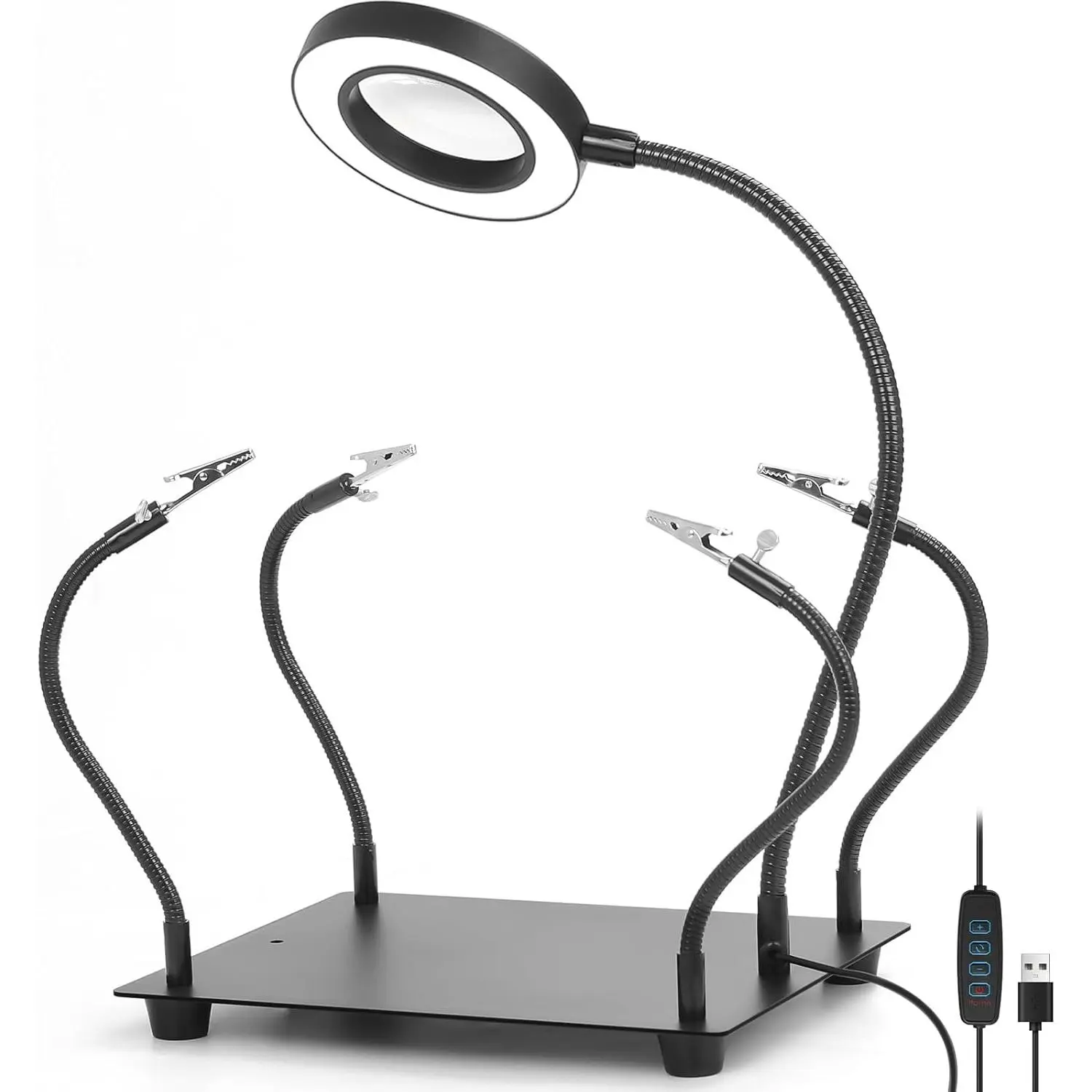 Helping Hands Soldering Station with 3X Magnifying and Light| Soldering Holder Circuit Board Holder 4 Arms Helping Hand for Soldering, Assembly, Repair