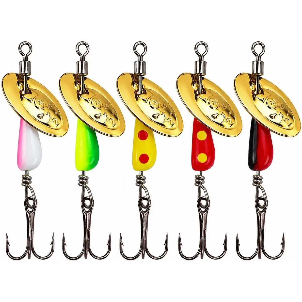 Trout Spinners, Inline Spinner Lures, Brass  | Style options, spinner fly, treble hook, inline spinner, 5 count or 10 count kits, for trout bass panfish creek pond fishing