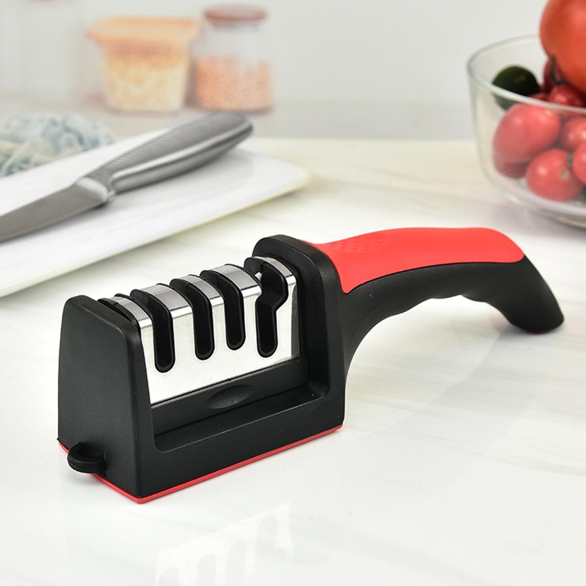 4 Stages Professional Knife Sharpener, Knife Sharpening Tool with Tungsten & Diamond & Ceramic Sharpening Rod, Knife Sharpening Tool for Kitchen & Outdoor Use