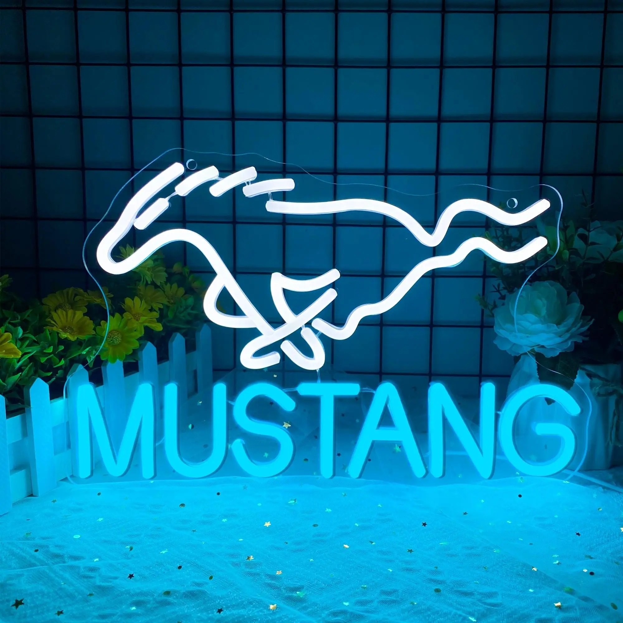 Wild Horse Neon Sign LED Wall Light, Led Neon Signs, Led Neon Lights, Ambient Glow Light, Decorative Lights, Vibrant Color Mustang Emblem, Perfect Gift for Car Enthusiasts, Garage Bar Game Room Decor