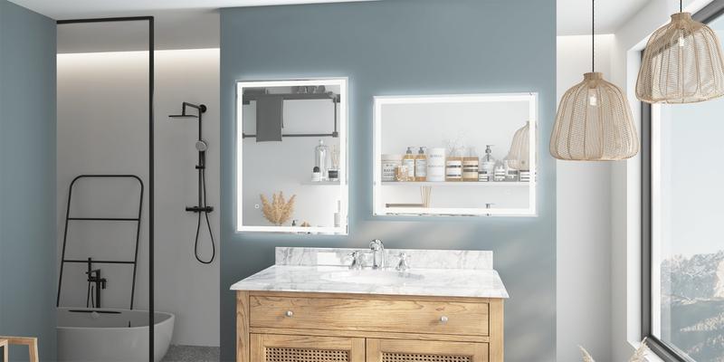 LED Bathroom Mirror with Lights, 32x24 Inch Smart Bathroom Mirror with Lights and Defogger, Dimmable Vanity LED Mirror for Bathroom Wall Mounted, Anti-Fog, Memory Function, Horizontal/Vertical Installation