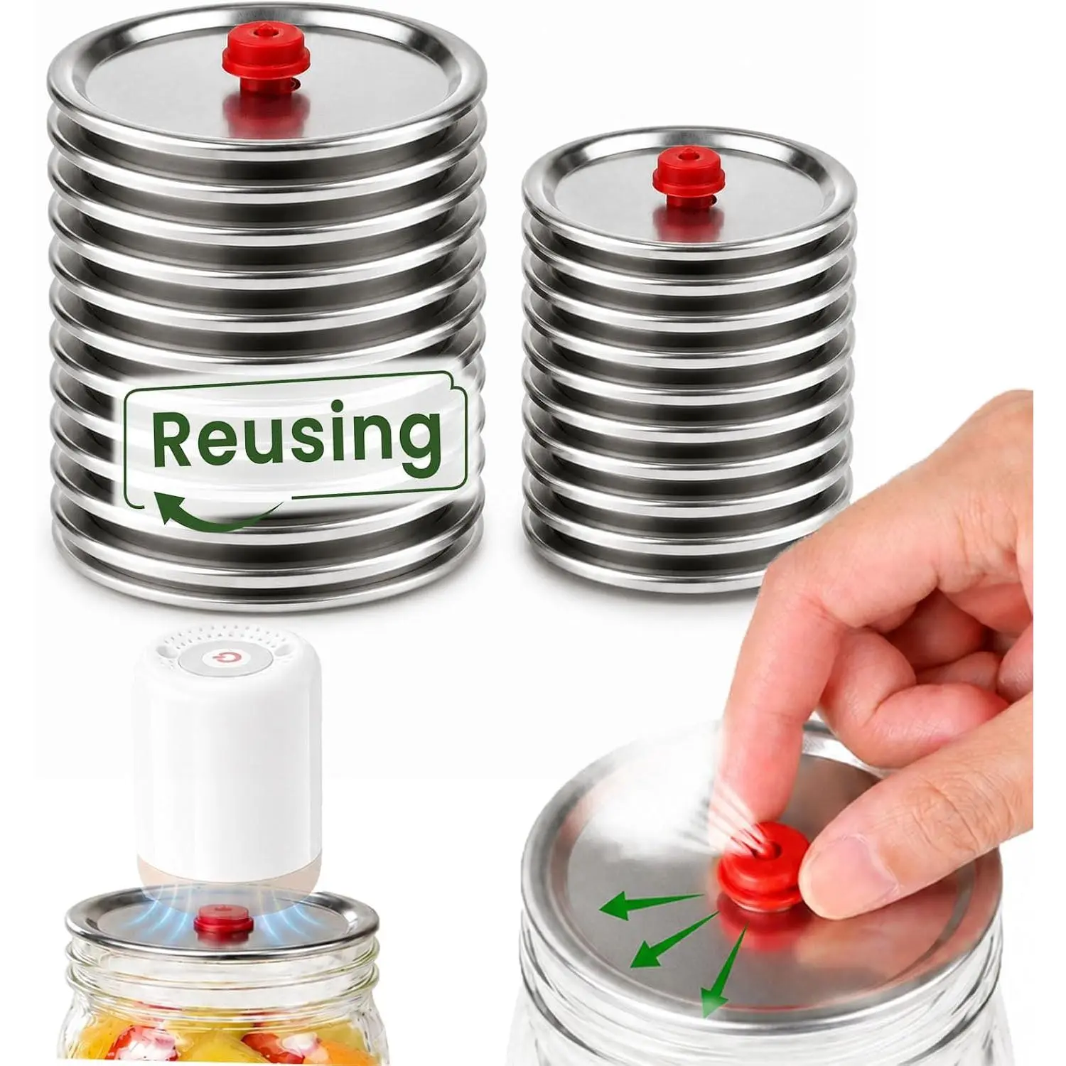 10 count Release air Mason Jar ,  Vacuum Valve canning , Fit Regular & Wide Mouth Ball,  Jars , Airtight Leak-Proof  Grade Metal Covers for Fruits, Jam