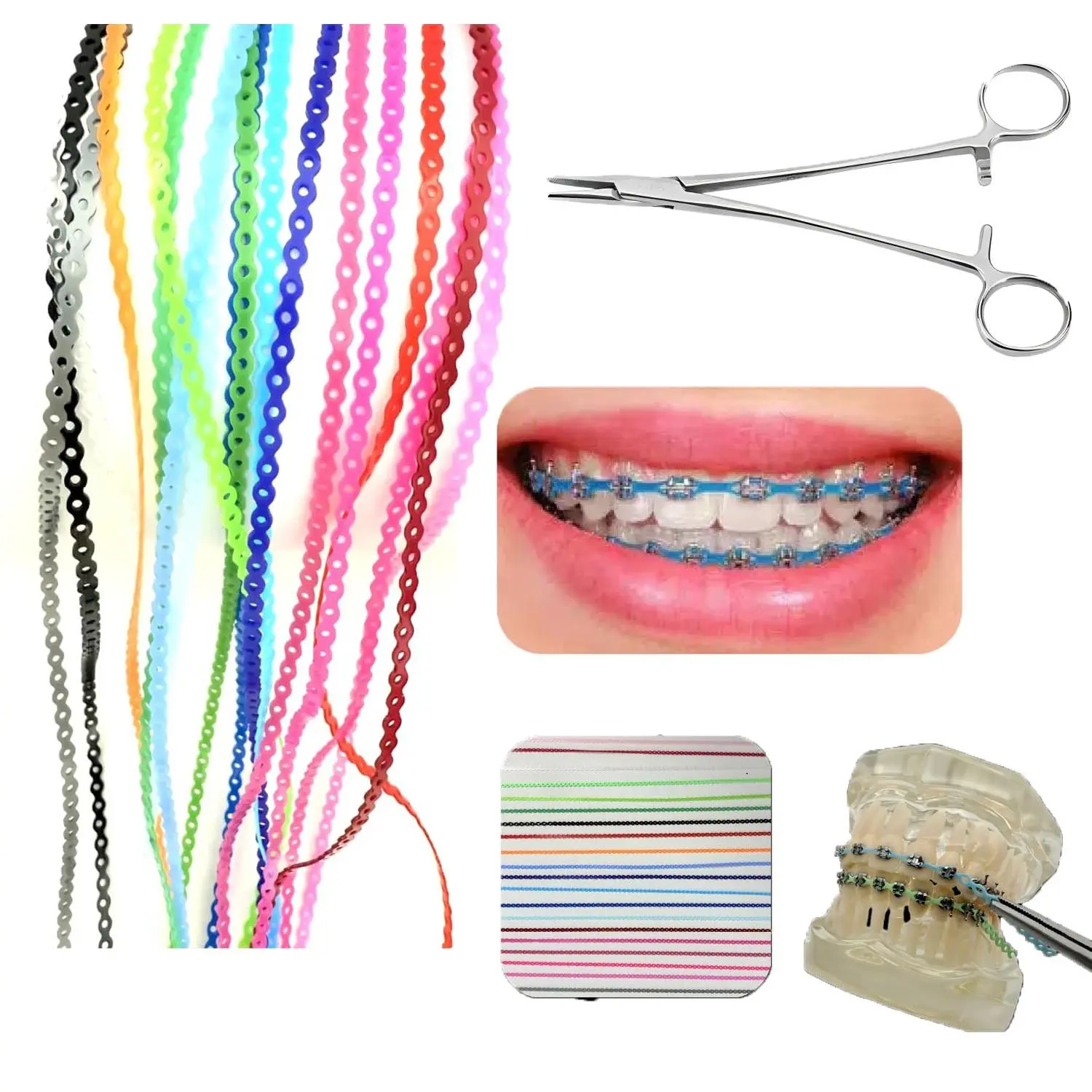 20 Pack Continuous Orthodontic Power Chains, 20cm Colorful Dental Elastic Bands with Pliers, Fashion DIY Braces Replacement Chains Accessories for Teens and Adults Daily Dental Care