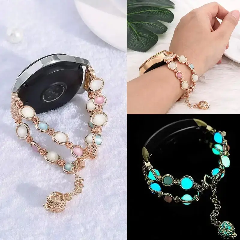 20MM Universal Night Luminous Strap for Garmin Vivoactive 5/3 Music Active 5 Vivomove Trend/3/Luxe/Style/HR Forerunner 158 55 245 645 Samsung Galaxy Watch 7 6 5 4 40/44mm 6 Classic 4 Classic 5Pro Wristband Bracelet Watch Band Beaded Pearl Jewelry Correa
