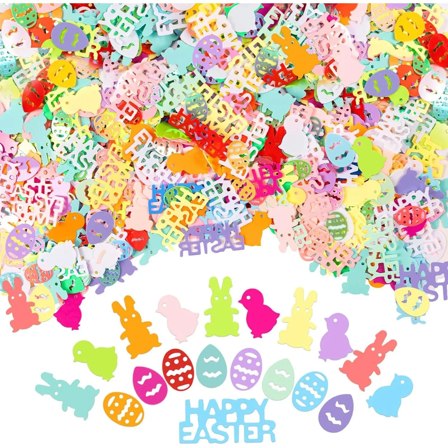 1500 count Easter Confetti  Egg Chicken Shape Glitter Metallic Foil Table Scatters Confetti for DIY Party Decorations (1.6oz)