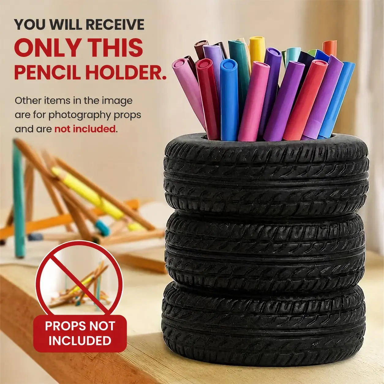 1Pc Creative Tire-Shaped Pen and Pencil Holder, Stackable Plastic Tire Tread Desk Organizer, Office Supply Organizer, Cool Car Guy Mechanic Gifts, Funny Desktop Office Storage Cup