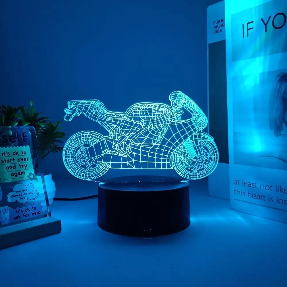 Motorcycle Shape 3D Night Light, Touch Control Multi-Color USB Powered, Seven Color Modes, Ideal for Bedroom Living Room, Perfect Gift