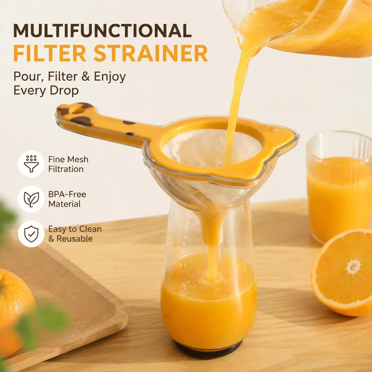 Fine mesh strainer with versatile functions. Perfect for straining coffee, tea and sifting flour. It is an ideal kitchen tool for cooking and food preparation-YY1