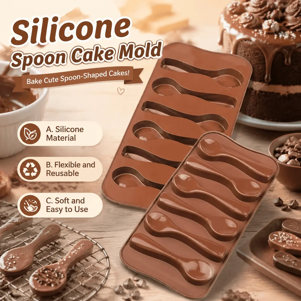 2-Piece Silicone Cookie Candy Mold Set, Versatile Baking Tool for Desserts, Essential Kitchen Accessories, Customizable Biscuit Cutters, Perfect for Holiday Treats and Cake Decorating