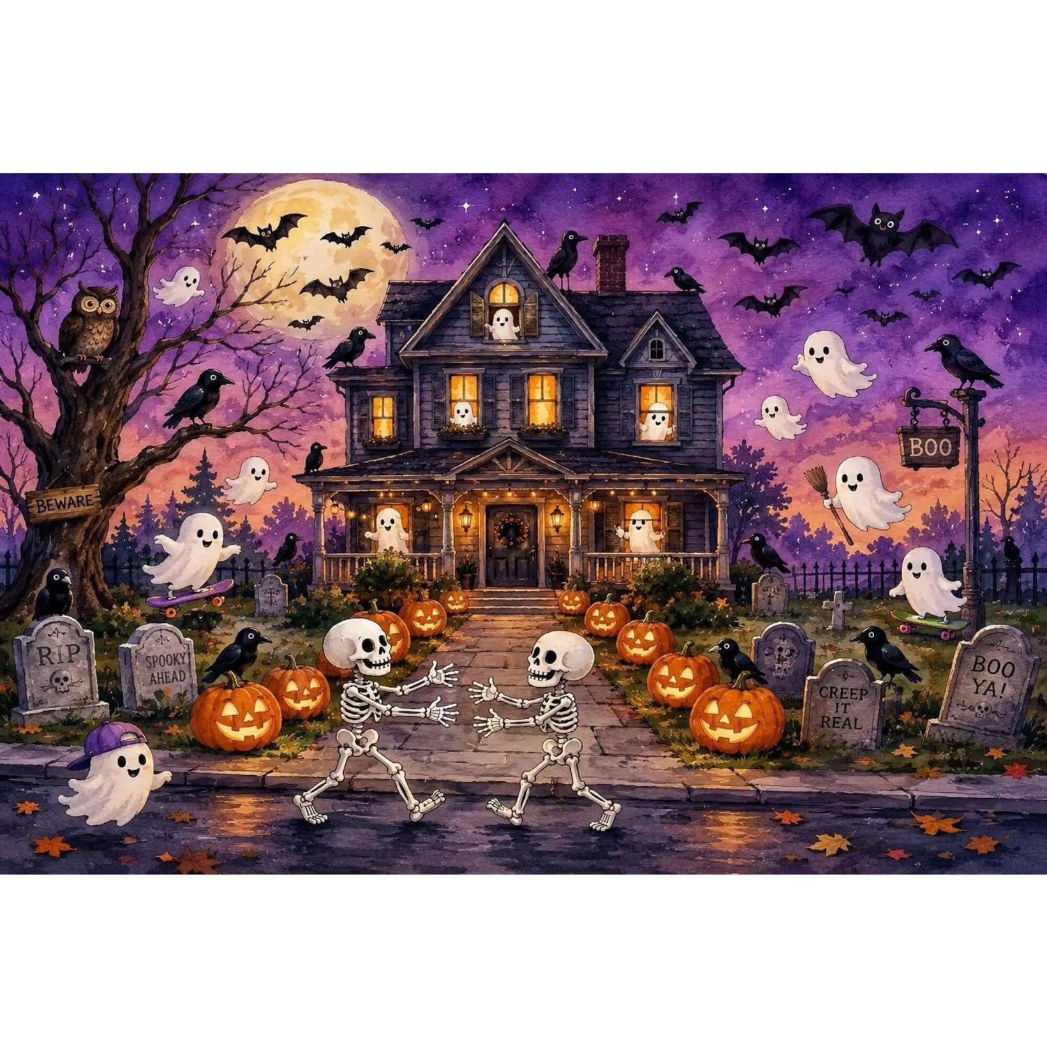Halloween Puzzles for Adults 1000 Piece,Cute Ghost Mansion Jigsaw Puzzles | Halloween Jigsaw Puzzle