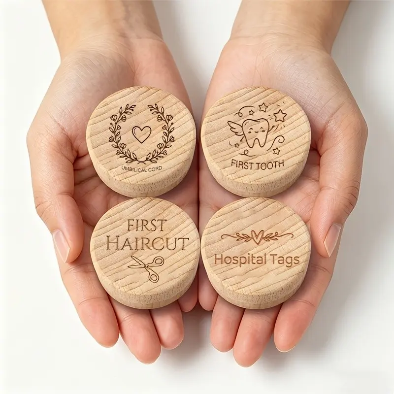4pcs wooden decorative storage box, "frist tooth" Box，"first haircut" Box, umbilical cord Box, "hospital tags" box, umbilical cord souvenir box, tooth preservation box，fetal hair souvenir storage box，birth souvenir, home decoration, birthday gift