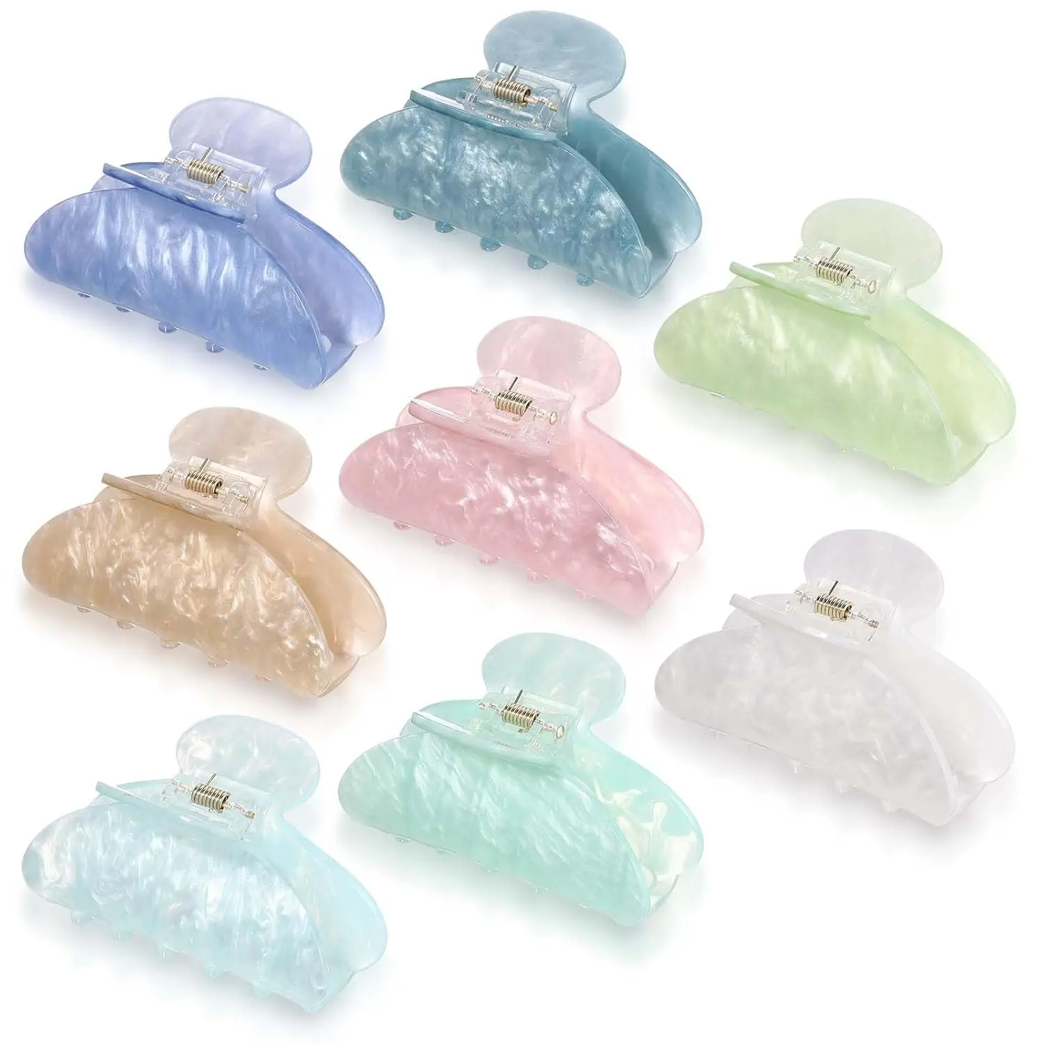 8 Pcs Large Acrylic Hair Claw Clips for Women Non slip Strong Hold Clamps for Thick and Thin Hair(Marble,Multicolor)
