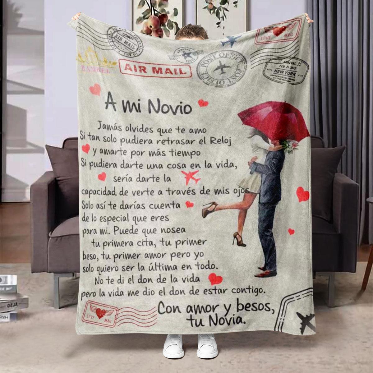 Letter & Couple Pattern Flannel Blanket, Slogan Print Blanket, Soft Warm Throw Blanket, Air-conditioned Room Blanket, Warm Nap Blanket for Home Office Travel