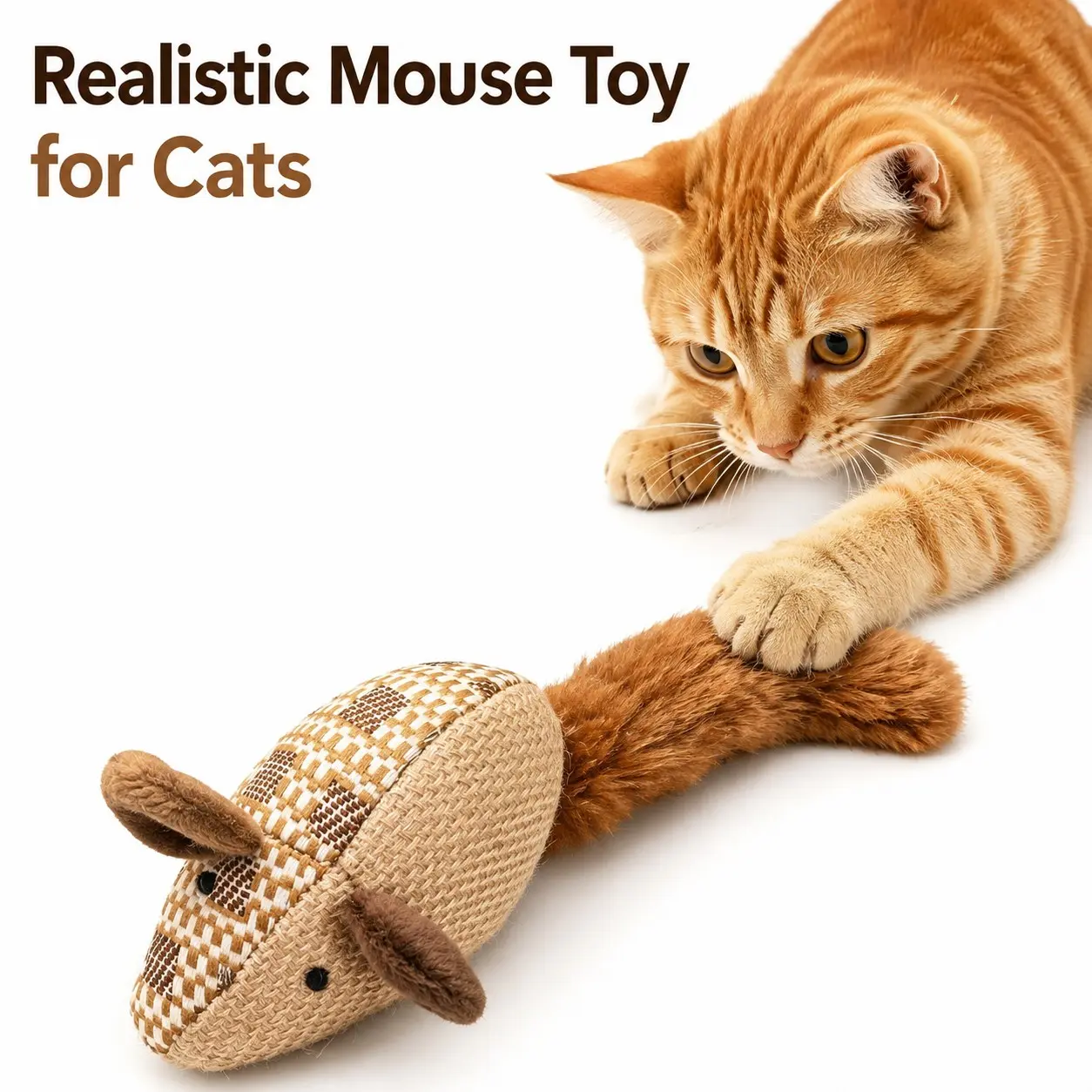 Long Tail Mouse Cat Toy, Plush Interactive Hunting Toy for Indoor Cats, Soft Realistic Mouse Design, Chase & Pounce Exercise Toy for Boredom Relief