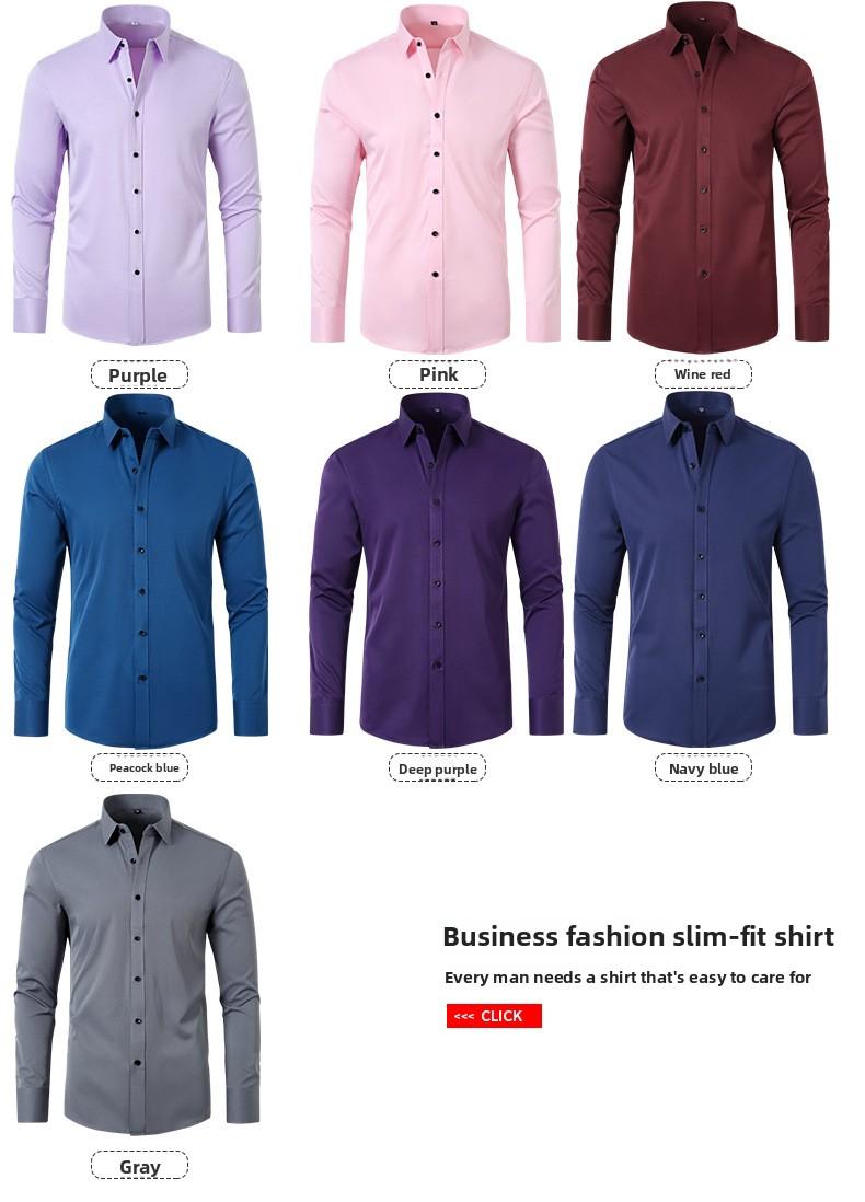 Four-way Stretch Men's Shirt Wrinkle-Free Anti-crease Simple Business Style Lightweight Dress Shirt for Menswear