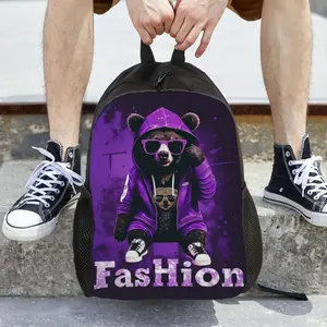 [Back-to-School Gift] Cool bear print backpack, suitable for both boys and girls, can hold laptops and tablets, travel shoulder bag, casual backpack.