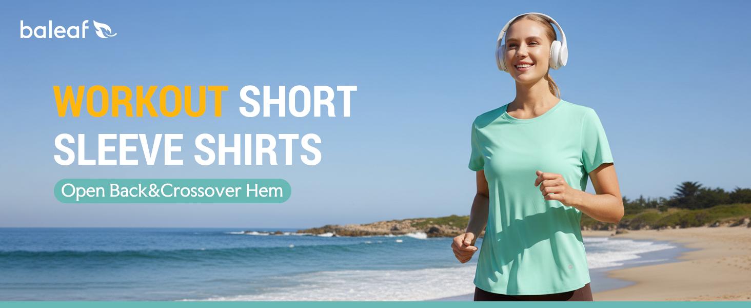 Baleaf Women's Open Back Workout Tops Short Sleeve Athletic Shirts Quick Dry Criss Cross Yoga T-Shirts UPF 50+ Loose Fit for Gym Running