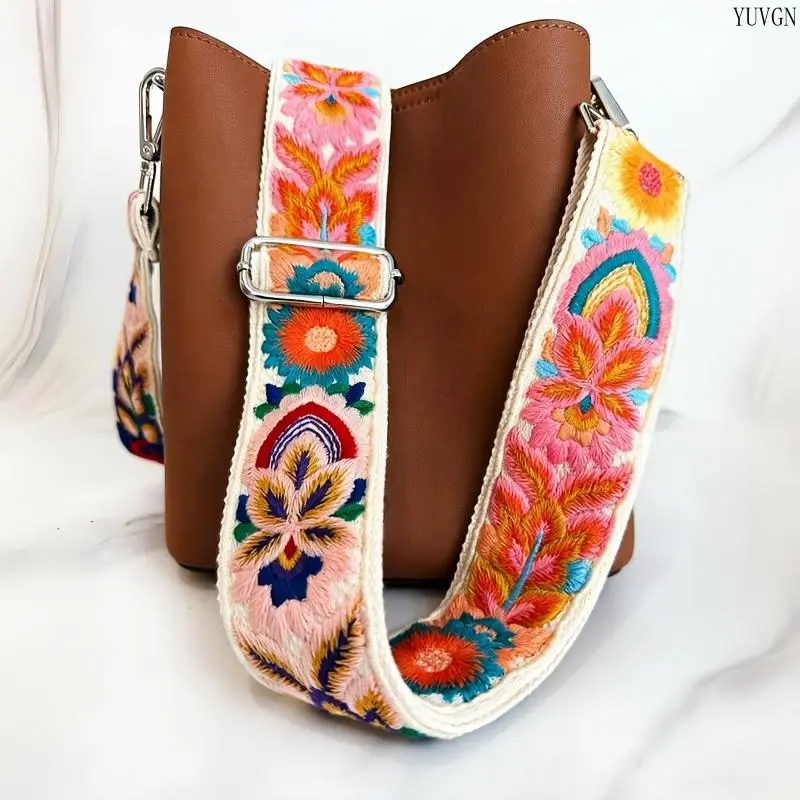 Bohemian Floral Printed Adjustable Wide Bag Strap, Ethnic Style Replacement Crossbody Shoulder Strap, Universal Accessory For Tote Bags, Phone Pouches, Wallets, Camera & Guitar Use tiktokshopbacktoschool