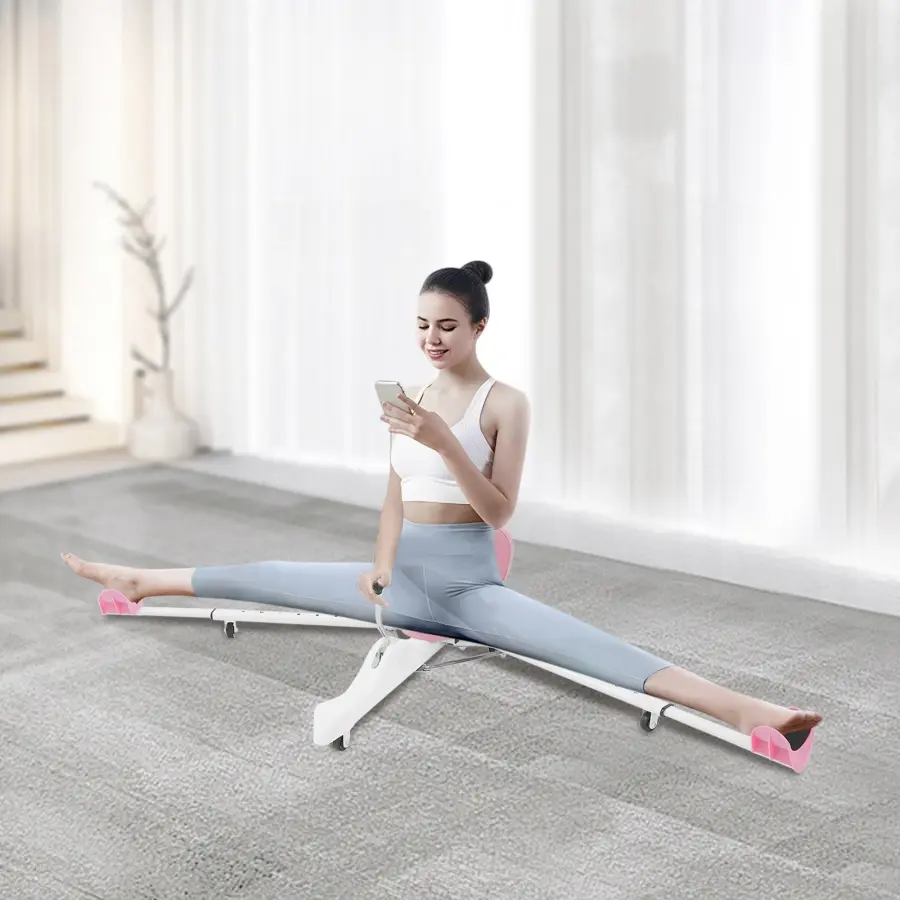 Pink White Leg Stretcher Split Machine 180 Degree Adjustable Length Thick Backrest Dance Classroom Martial Arts Home Gym Yoga Studio Flexibility Trainer for Kids Adults