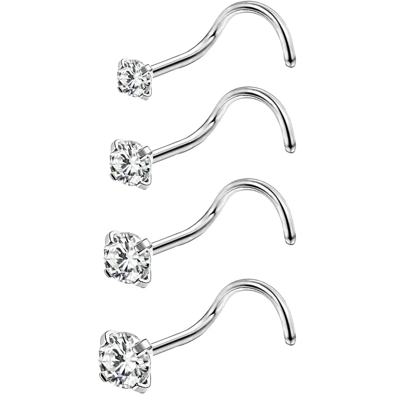 4-6Count 20g Nose Rings Studs Surgical Steel Nose Rings CZ L Shaped Corkscrew Nose Ring Studs for Women Men Small Cute Silver Rose Gold Black Nose Rings Stud 1.5mm 2mm 2.5mm 3mm Nostril Piercing jewelry
