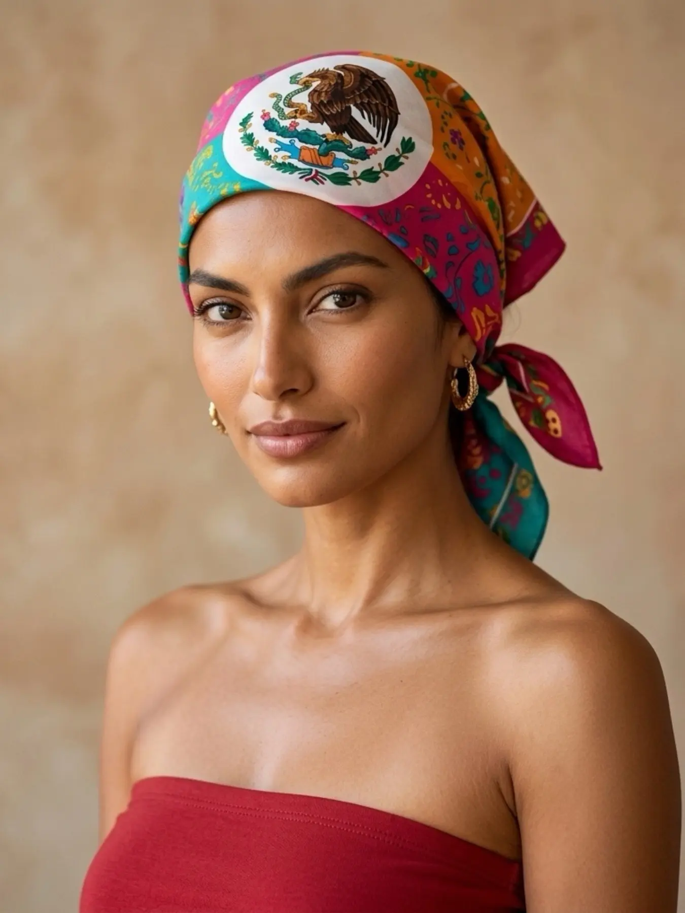 【Mexican Culture】Scarf Shawl Wrap with Flag and Colorful Floral Pattern, Vibrant National Heritage Design for Patriotic Celebrations, Cultural Events and Festive Gatherings Scarf Head Wrap