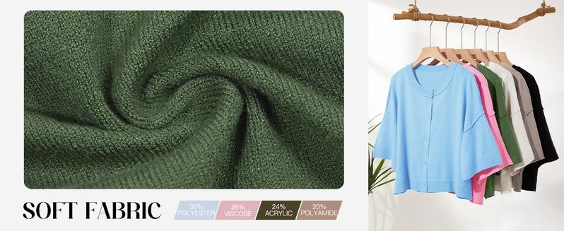 FMEYOA Womens Half Sleeve Cardigan Sweaters Cropped Button Down Tops Oversized Lightweight Ribbed Knit Summer Outfits