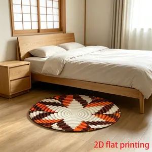1 piece of 2D flat orange circular pattern floor mat, Decorative Rug, suitable for bedroom bedside decoration, living room home decoration, balcony decoration, hotel decoration, entrance, kitchen, bathroom and other places, available all year round