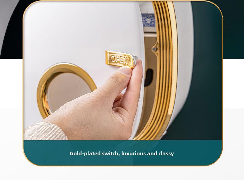 OTEN Large Capacity Double-layer Waterproof Tissue Storage Box Wall Mounted Plastic Roll Paper Holder Non Perforated Design with Storage Compartment Home Goods Installation Golden