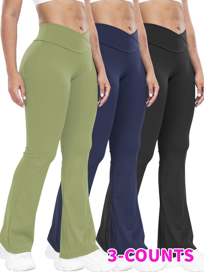 Women's Solid High Waist Flare Leg Leggings, Casual Comfy Tummy Control Skinny Pants for Yoga Gym Workout, Going Out Bottoms for All Seasons, Shaping Leggings