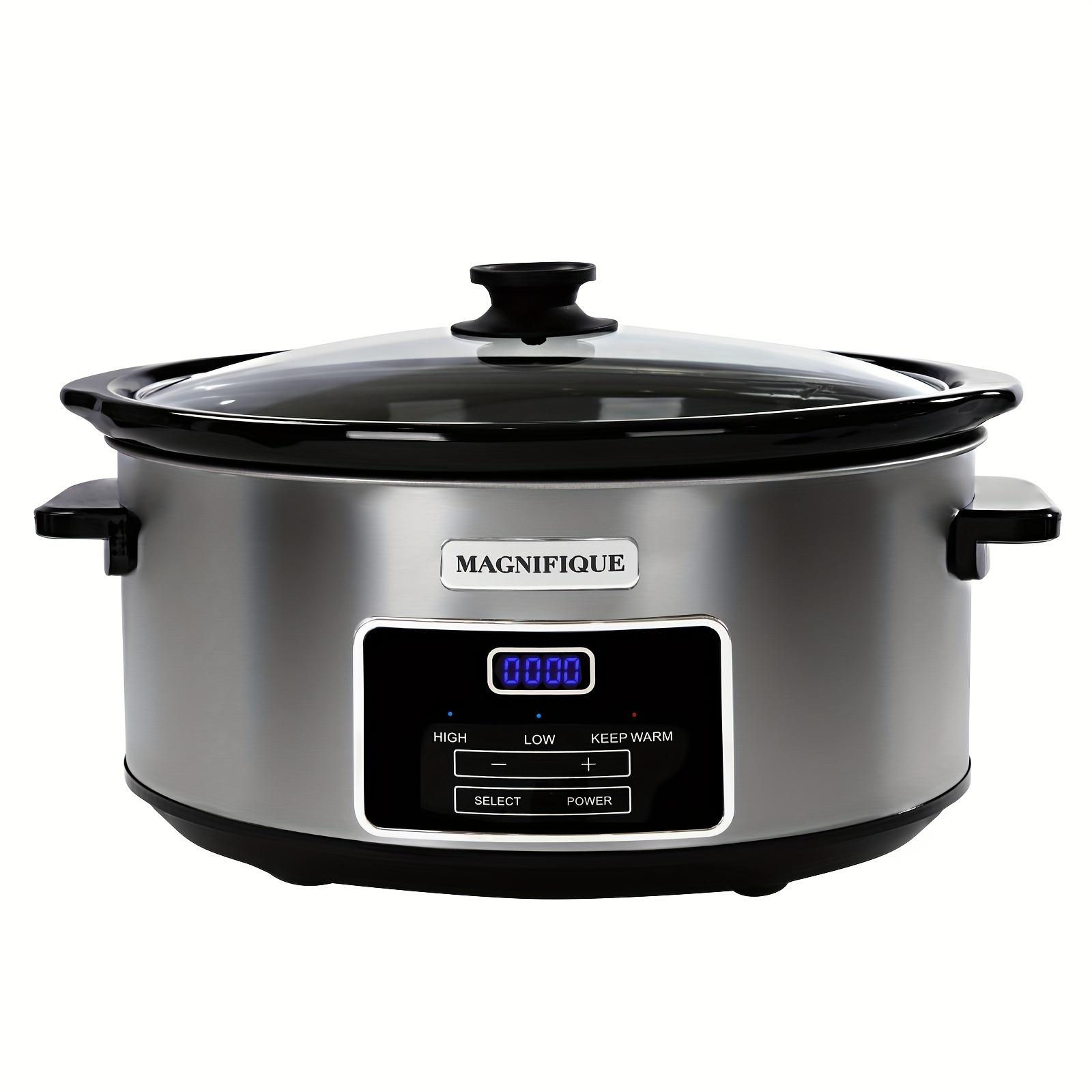 8-Quart Digital Programmable Slow Cooker with Timer - Small Kitchen Appliance for Family Dinners - Serves 10+ People - Heat Settings: Keep Warm, Low and High