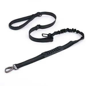 Tactical Dog Leash Heavy Duty, Shock Absorbing Bungee Lead with 2 Padded Handle, Metal Clip, Car Seatbelt, Strong No Pull Leash for Universal Medium Large X-Large Dogs