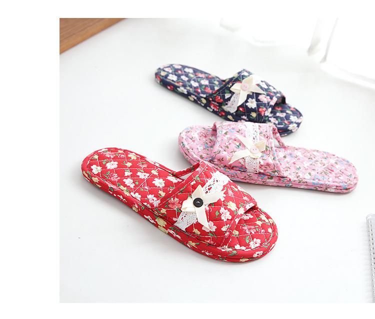 Two-layer fabric-soled wooden floor slippers, soft-soled couple's slippers, women's summer indoor silent home shoes