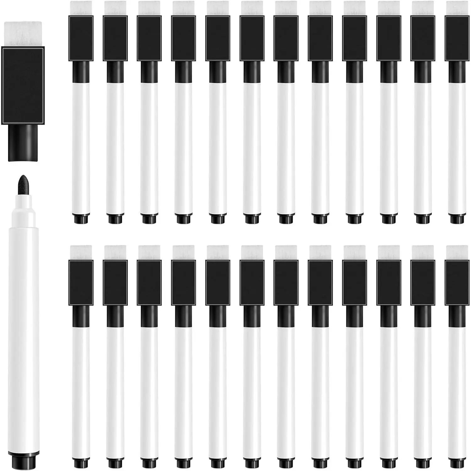 25 count Black  Dry Erase Markers, 4.5 Inch Black  Whiteboard Pens with Eraser Cap, Fine Tip Whiteboard Markers Bulk for School, Office,  Supplies
