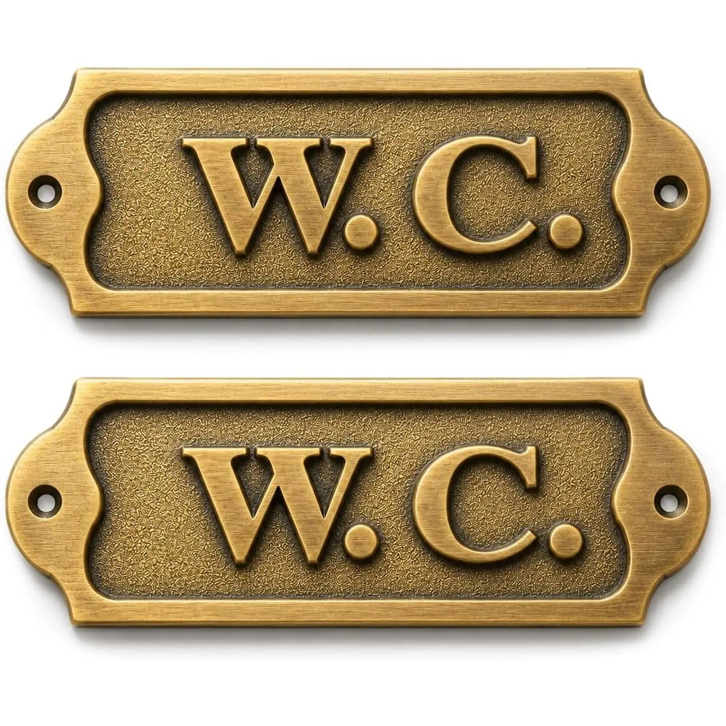 2-Pack Antique Aluminium Toilet Door Signs, 3.75x1.25in Vintage Wall-Mount Plaques with 4 Brass Screws for Home Bathroom, Rustic Decor, Room Decor