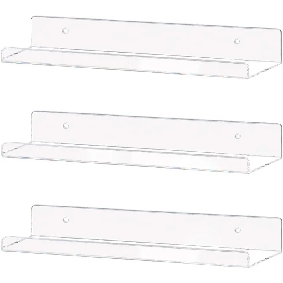 Clear Acrylic Shelves 15" Invisible Floating Wall Mount Display Bookshelf