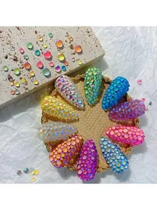 1Bag of Rainbow Mermaid Tear Nail Art Charm Macaron Bubble Bead Nail Art for Summer Aurora Half Spherical Glass Nail Decorations